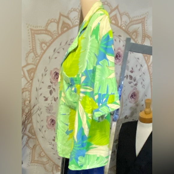 EUC LULU’S South Beach Sweetie Green Tropical Print Linen Button-Up Top Size L - Picture 3 of 8